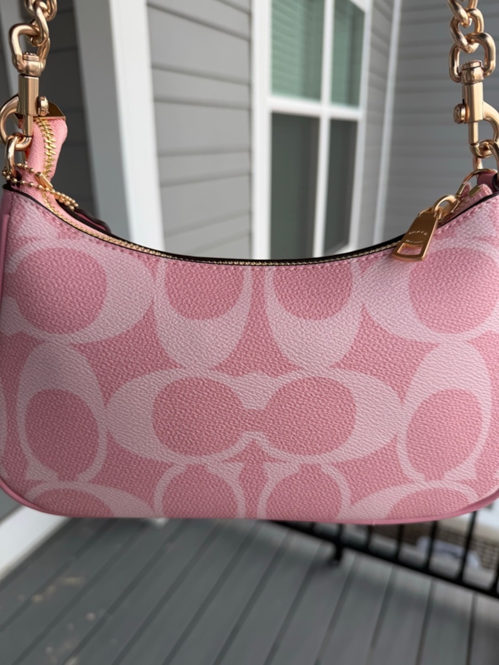 Coach Pink Signature Shoulder Bag with Bow & Pearl Charm - Picture 5 of 9